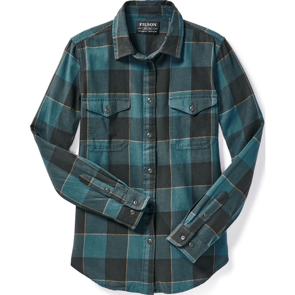 Women's Filson Scout Guide Plaid Shirt Teal Black Gold - Picture 1 of 11